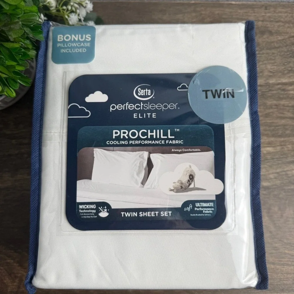 Serta Perfect Sleeper Elite ProChill Twin Sheet Set White Cooling 4 Piece NEW